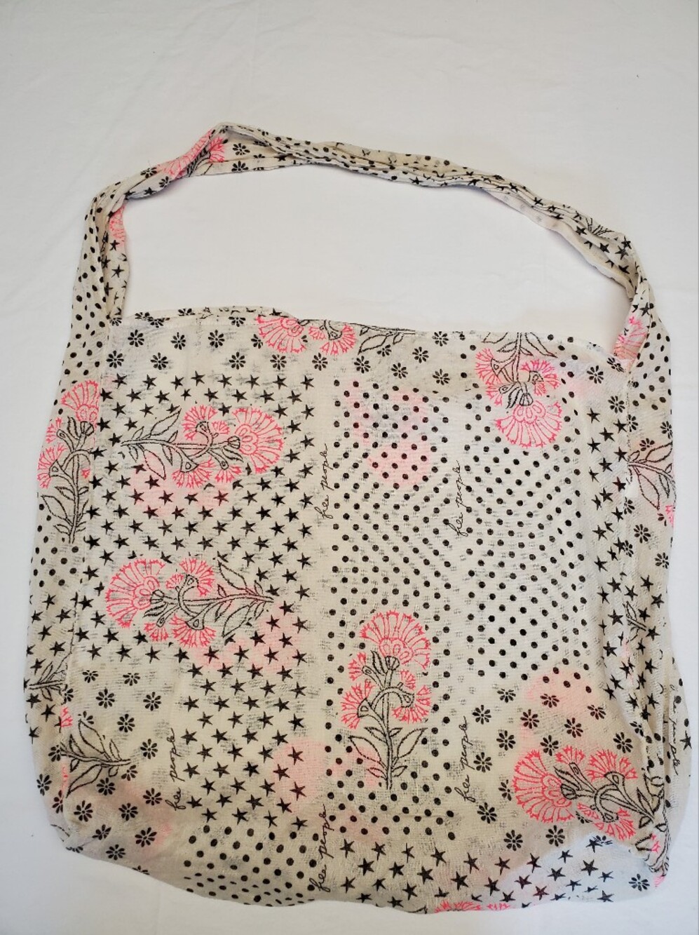 Free People Crossbody Bag Cream Star Floral Print Cotton Boho Sling - Picture 4 of 5